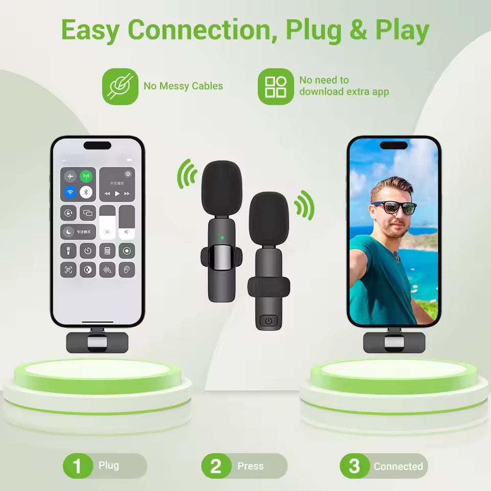 Micrófono Inalámbrico Compacto – Compatible con iOS y Android